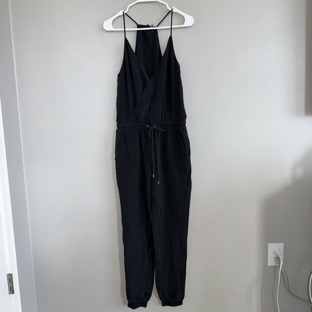 REBECCA MINKOFF 100% Silk Black Spaghetti Strap Jumpsuit Size 2 Style F7231115A